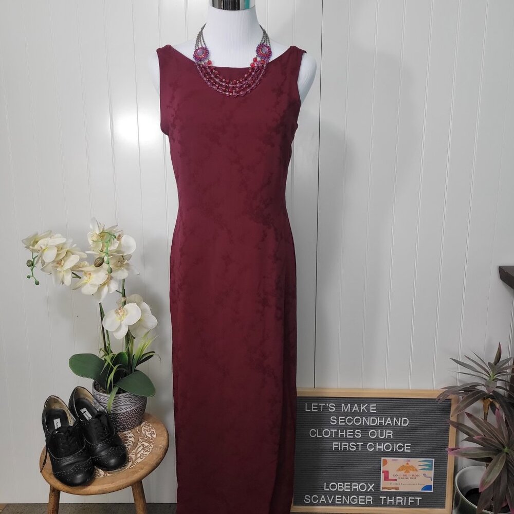 Vtg Ann Taylor Y2k Whimsigoth Floral Embroidered Sheer Maroon Sheath MaxiDress 8 - Picture 13 of 16